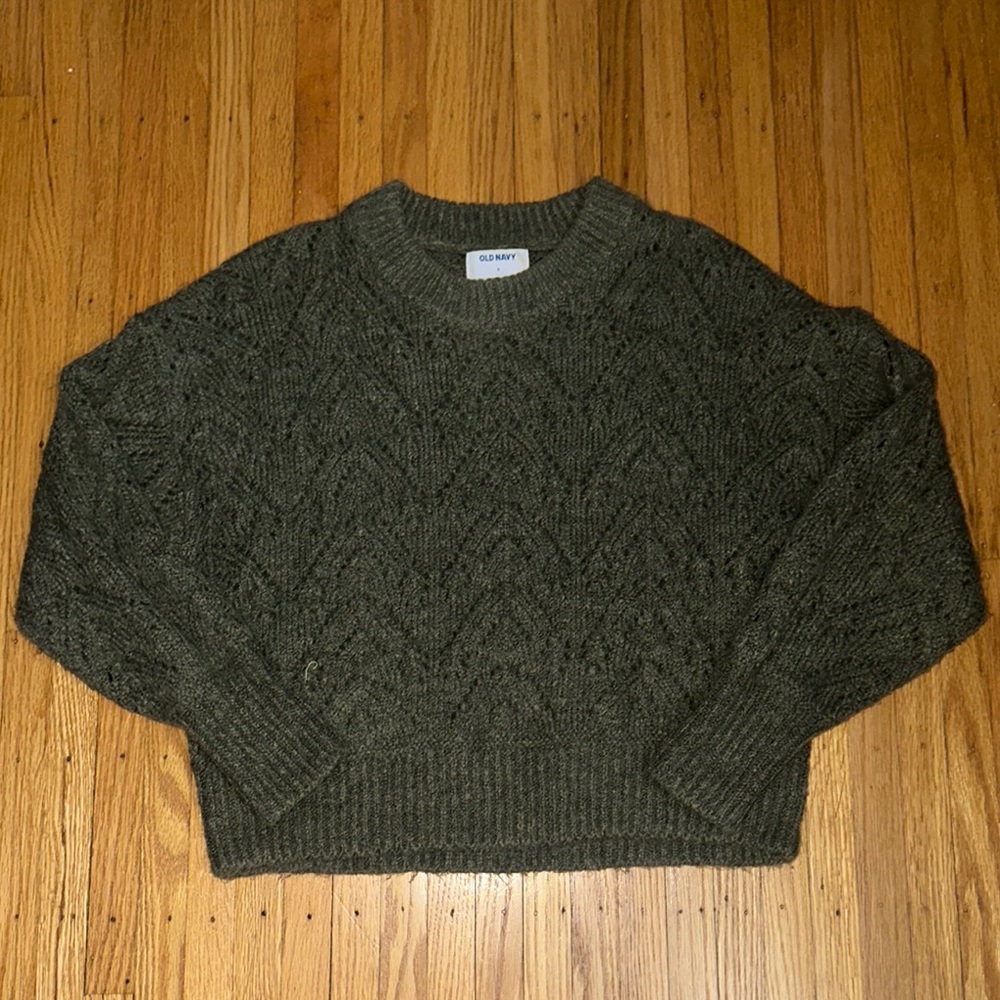 Old Navy Green Crew Neck Sweater with Cable-Knit Texture